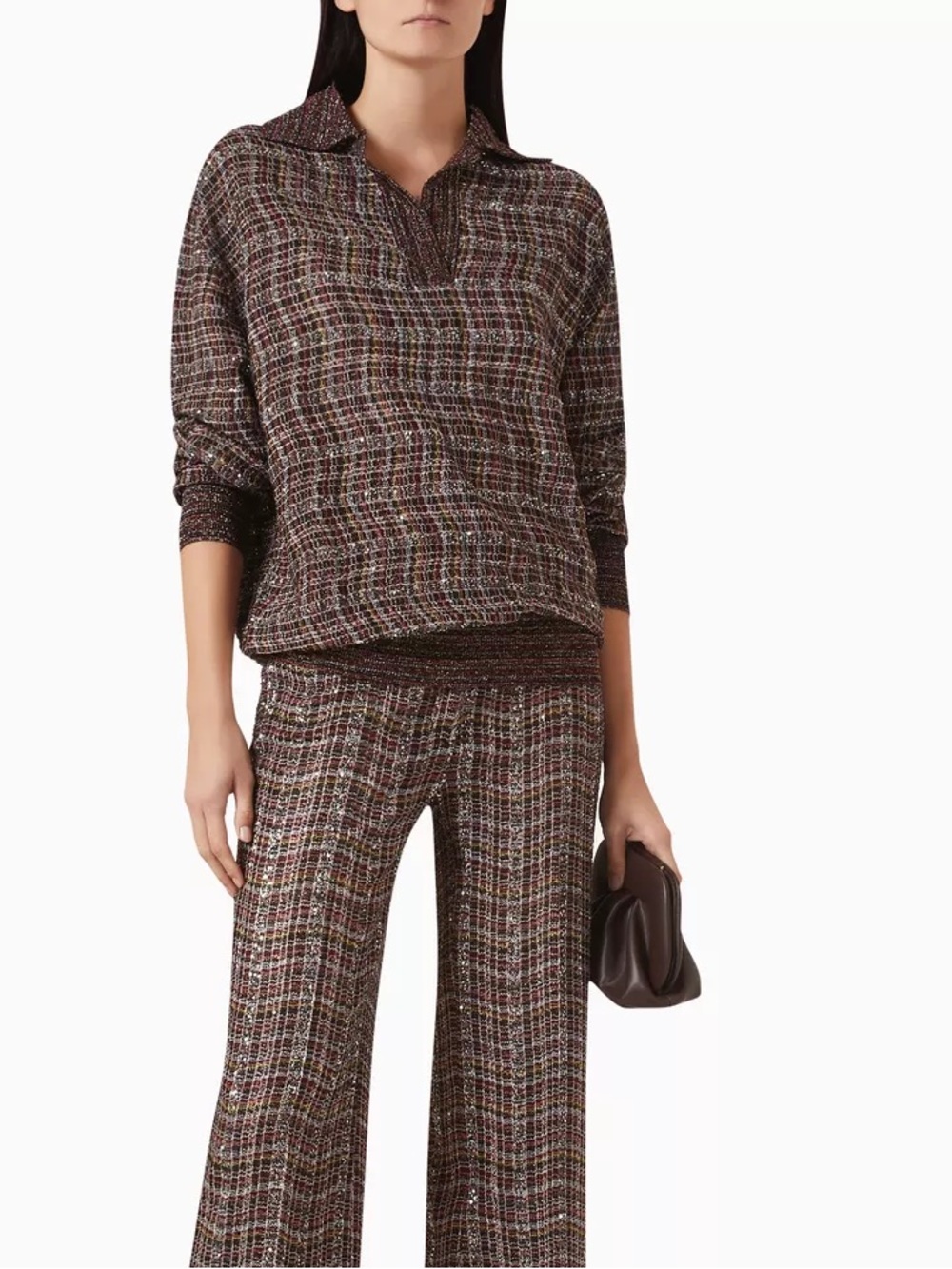 Missoni brown sequined polo sweater